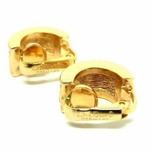 Christian Dior Gold Rhinestone CD clip on Earrings vintage - Picture 2 of 3